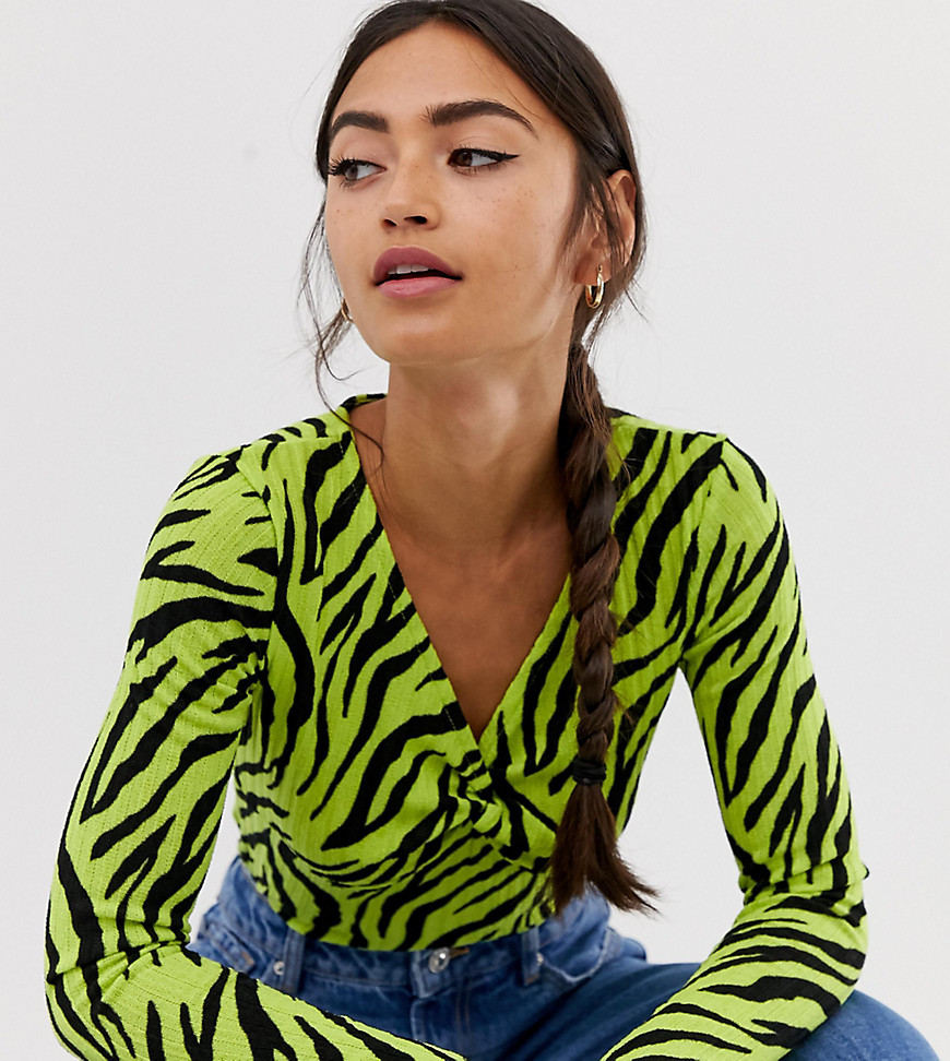 Bershka v neck top in tiger print