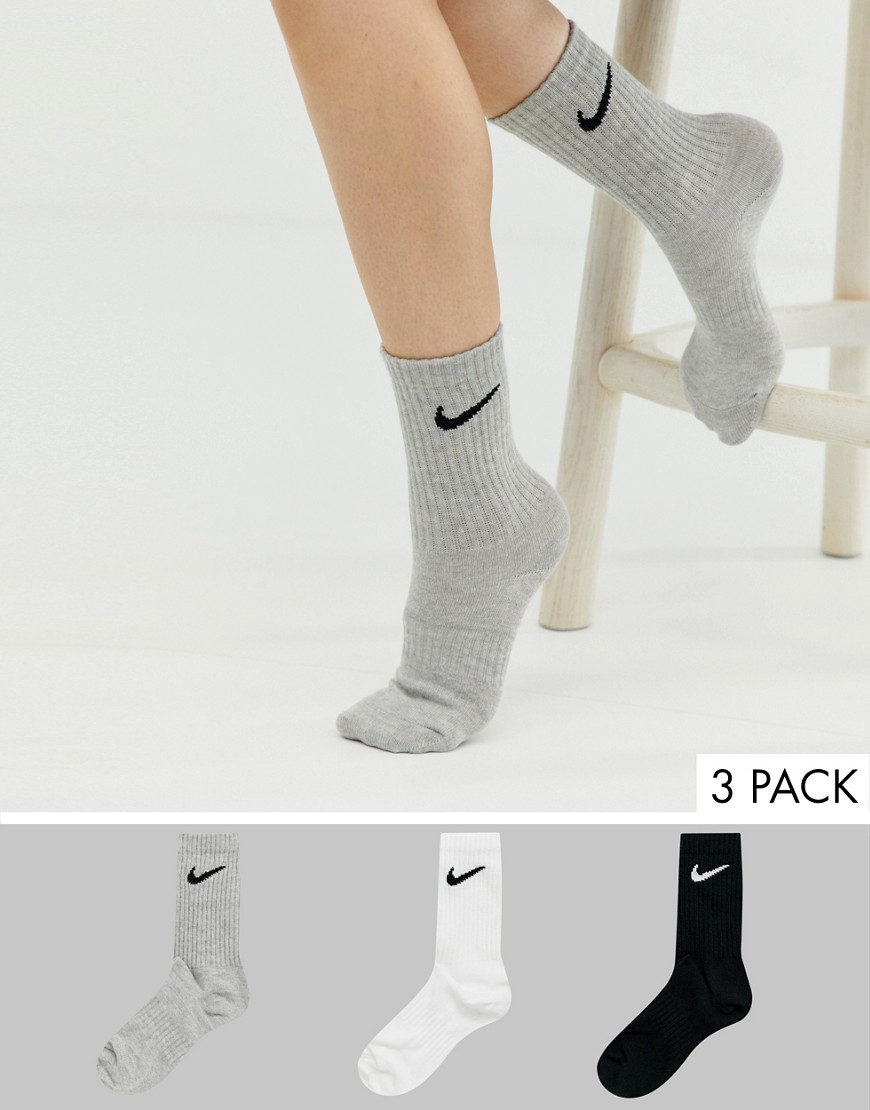 Nike white black and grey swoosh logo 3 pack crew socks
