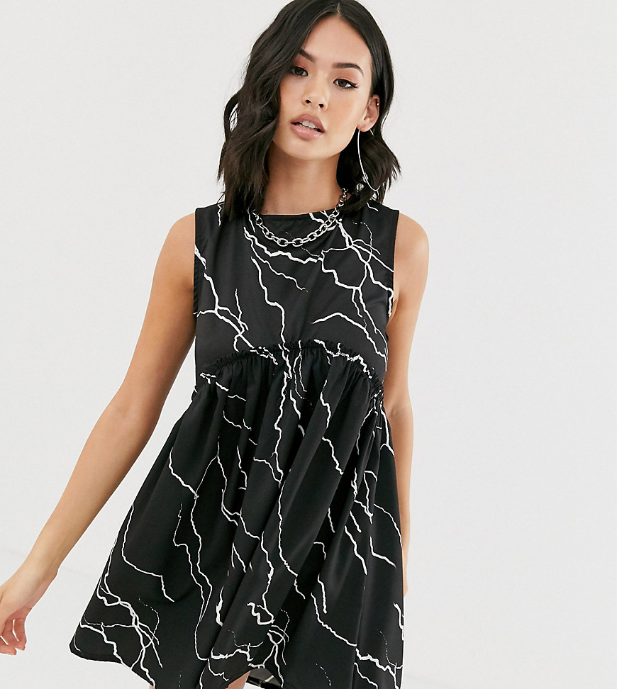 Another Reason mini smock dress with frill seam in lightening print