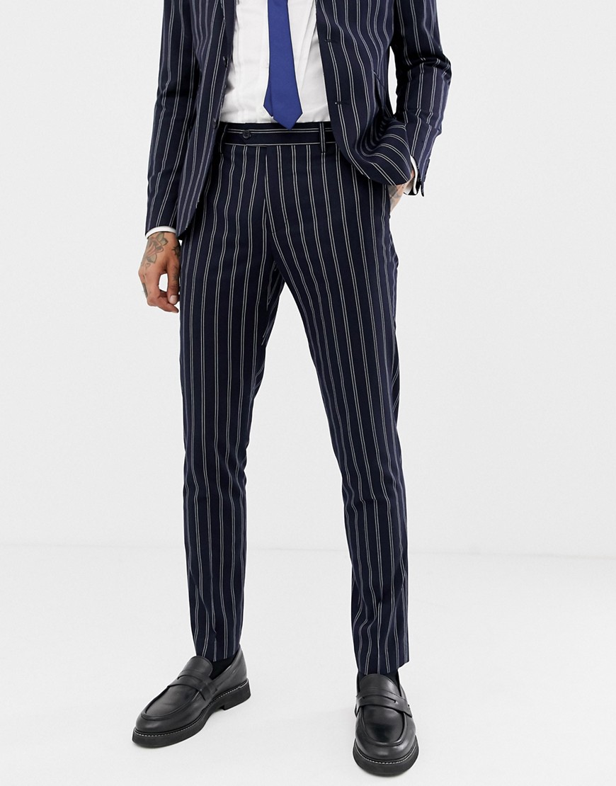 Devils Advocate Slim Navy And Burgundy Stripe Suit Trouser