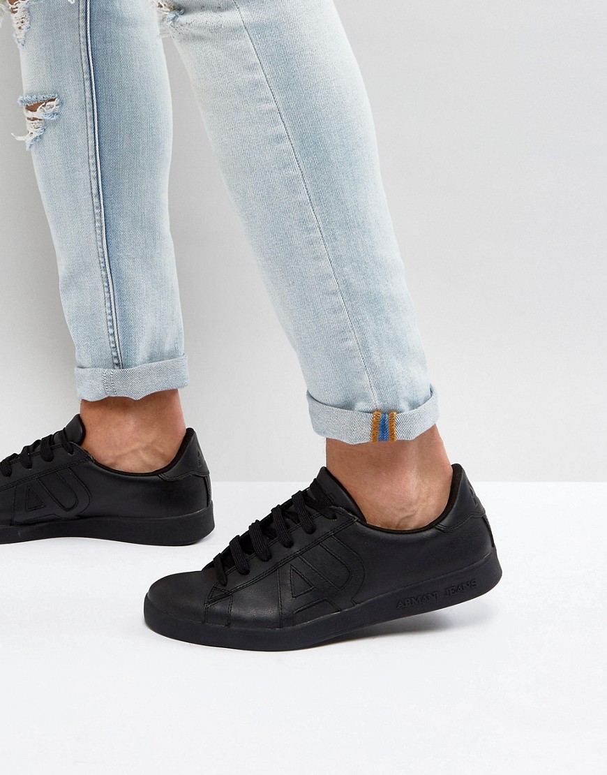 Черные кожаные кроссовки Armani Jeans - Черный 
