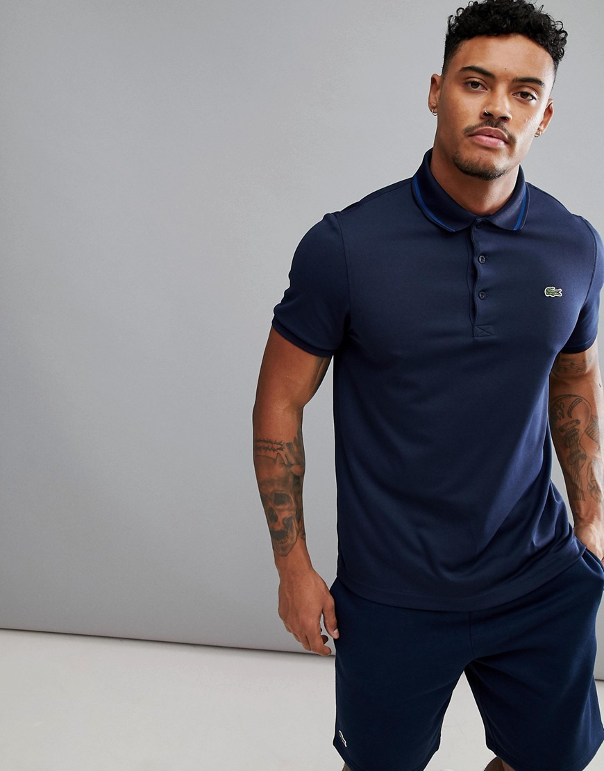 Lacoste Sport Croc Logo Tipped Polo in Navy