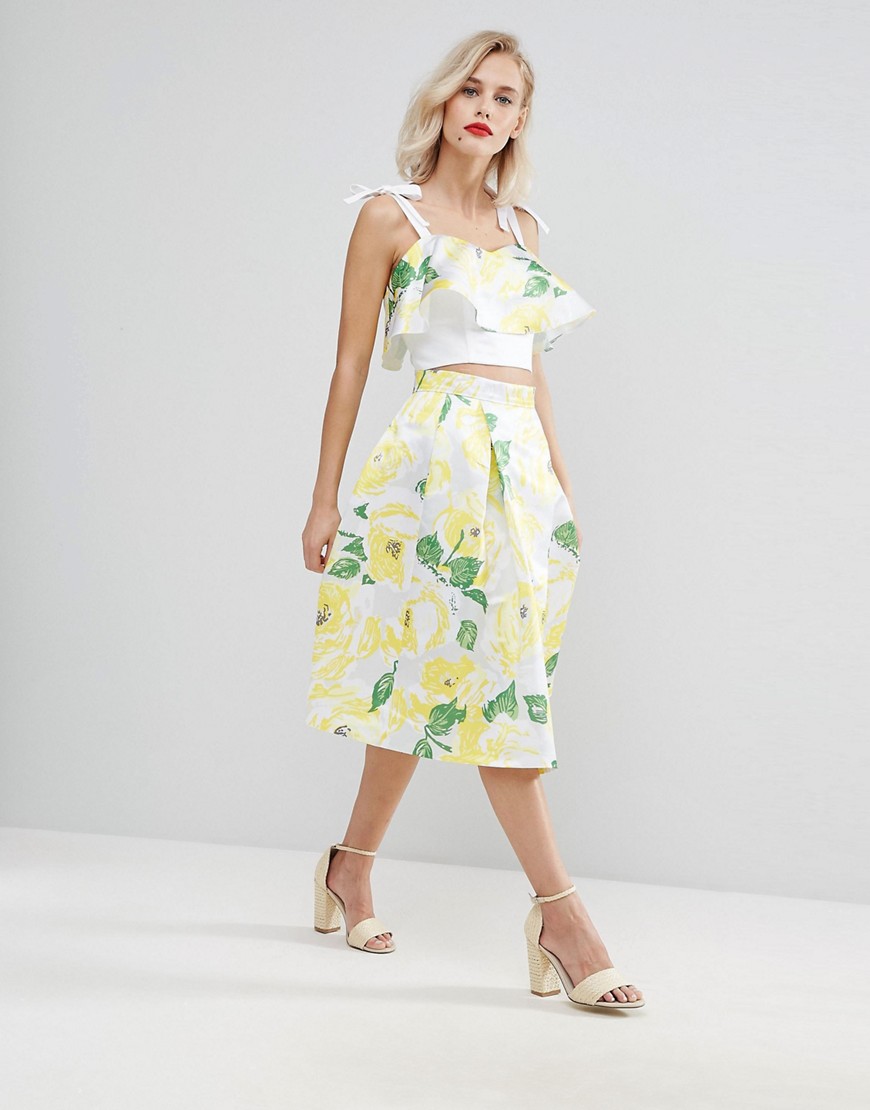 Horrockses Midi Prom Skirt in Yellow Floral Co Ord - Yellow floral