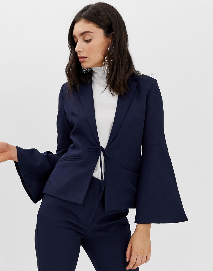 Unique21 tailored tie blazer with flute sleeves