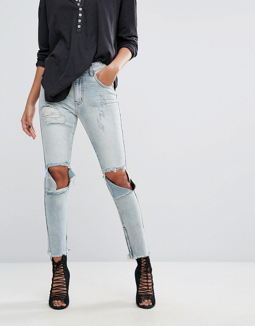 One Teaspoon Freebirds High Waisted Skinny Jean with Extreme Rips - Blue hart