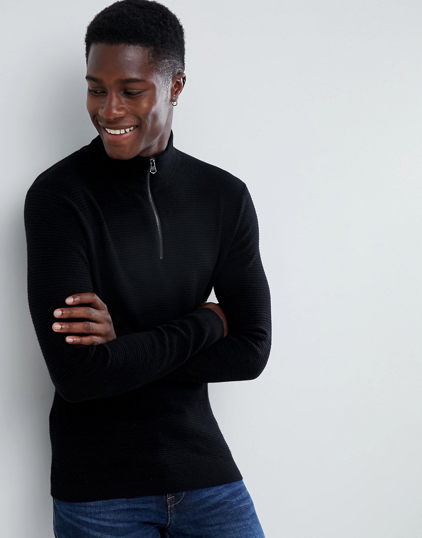 Esprit cashmere blend half zip jumper in black - Black