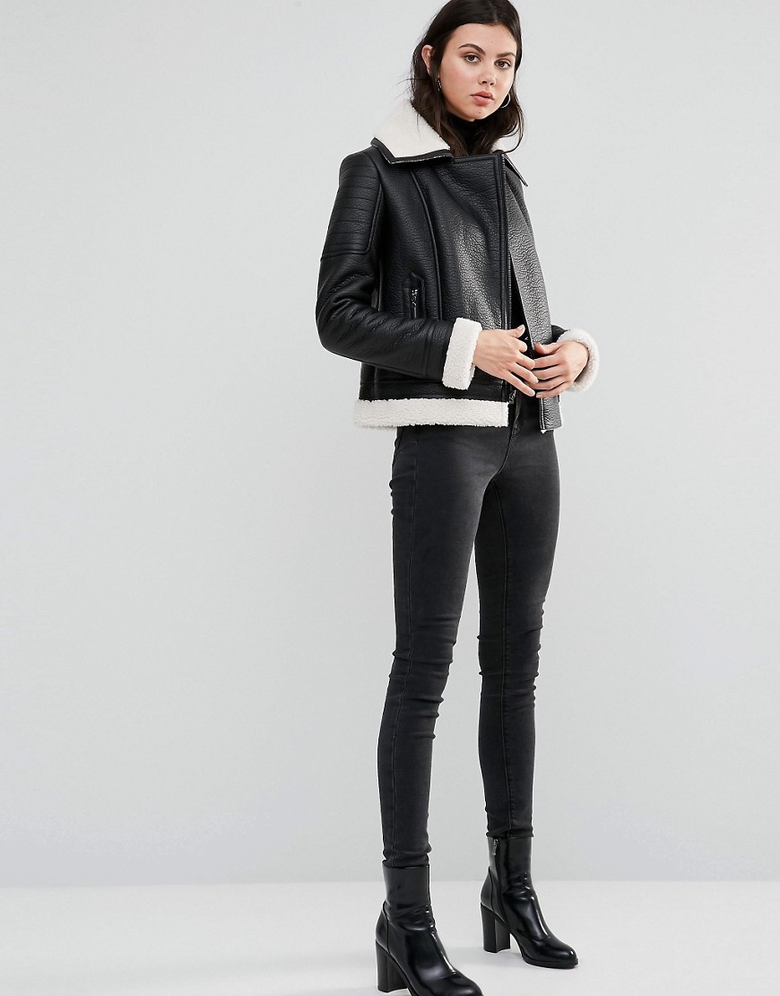 Glamorous Tall | Glamorous Tall Faux Shearling Jacket With Leather Look ...