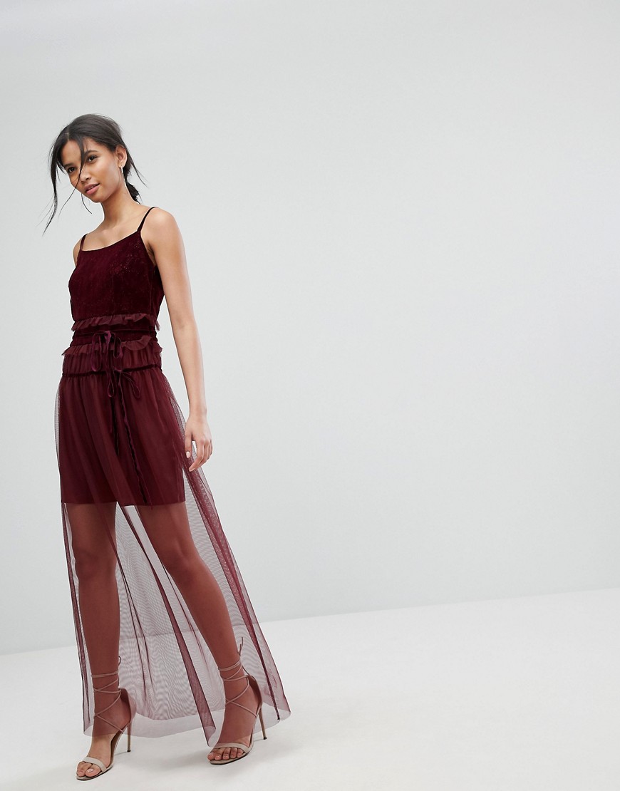 Tresophie Lace And Sheer Maxi Dress - Cherry