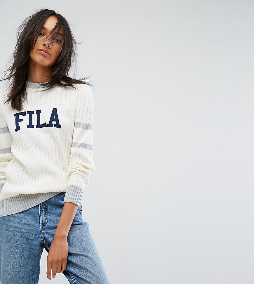 Fila Tall Ribbed Jumper With Contrast Stripe And Logo Detail - Cream
