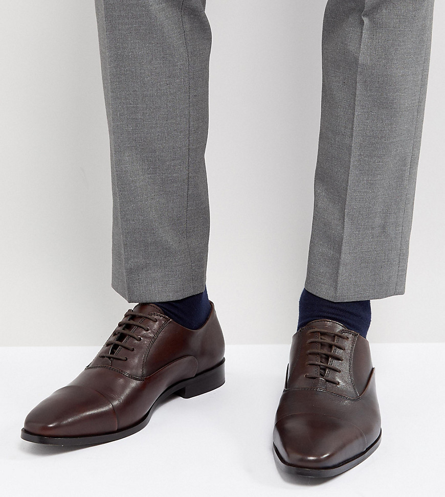 Dune Wide Fit Toe Cap Derby Shoes In Brown Leather