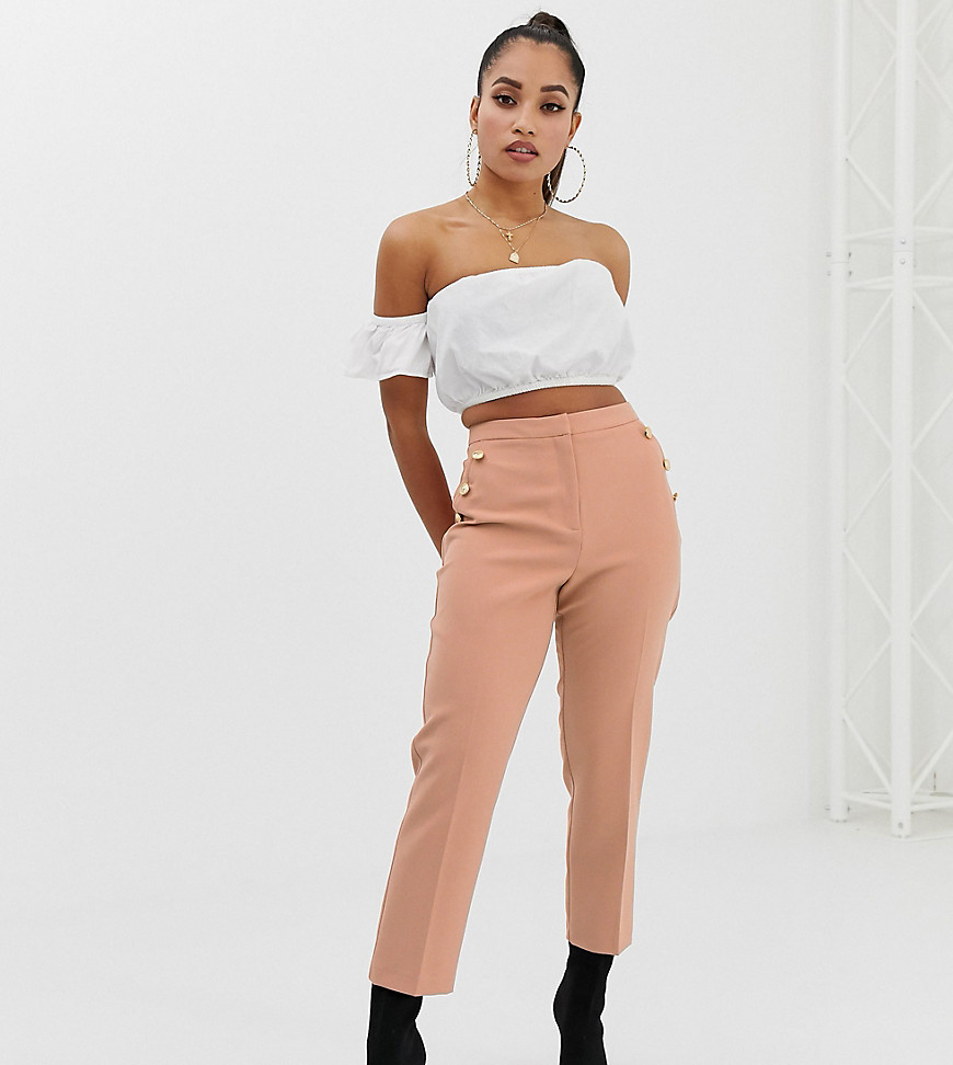 ASOS DESIGN Petite slim trousers with military button detail