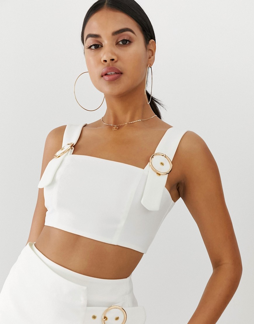 4th + Reckless crop top with buckle detail in white