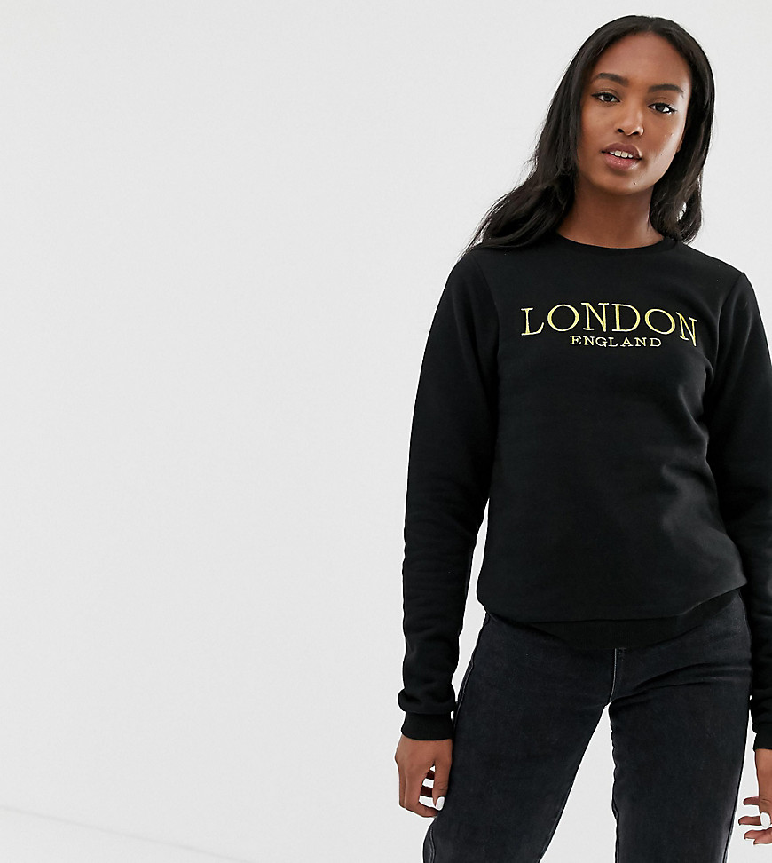 ASOS DESIGN Tall sweat in boyfriend fit with gold london embroidery