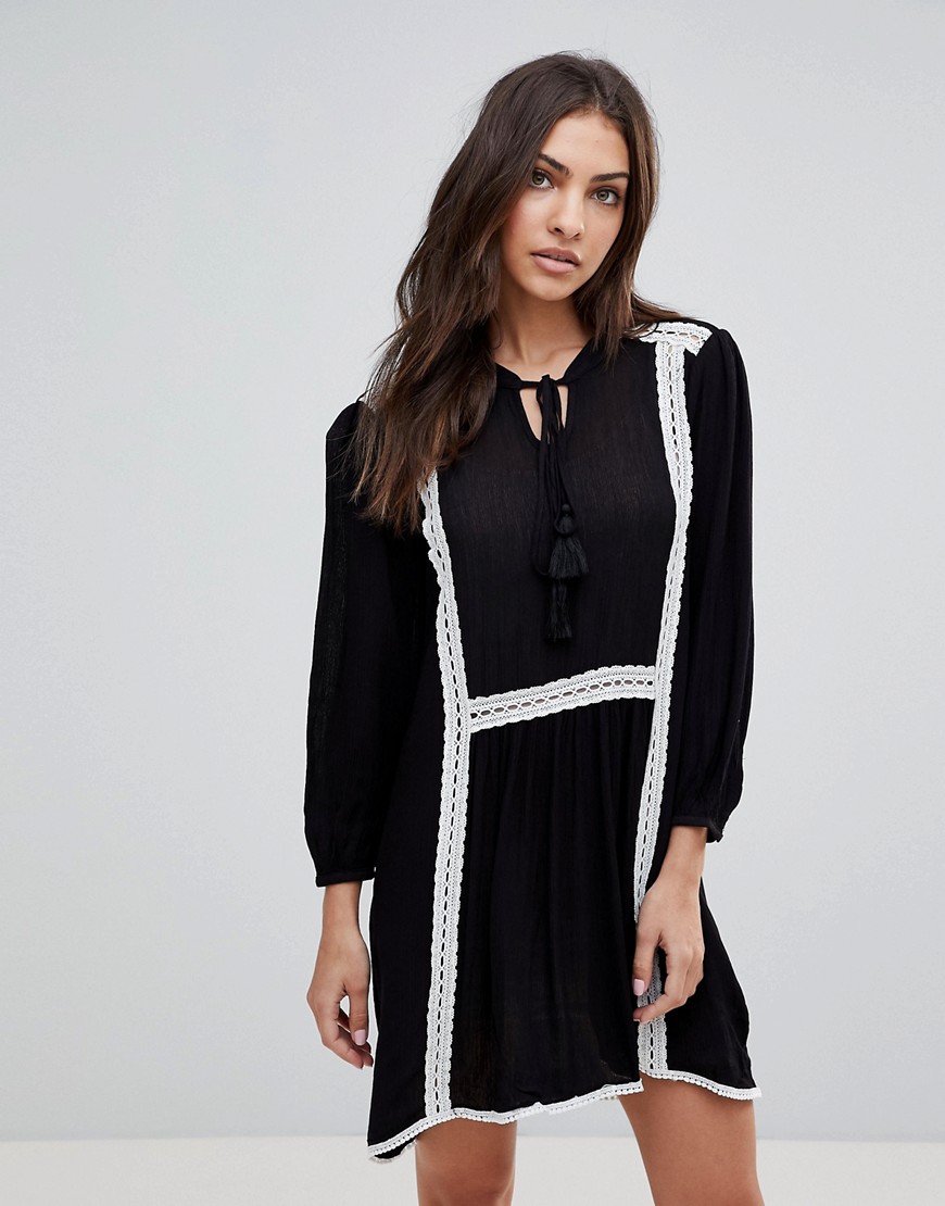 The English Factory Long Sleeve Smock Dress With Lace Trim And Slip Dress