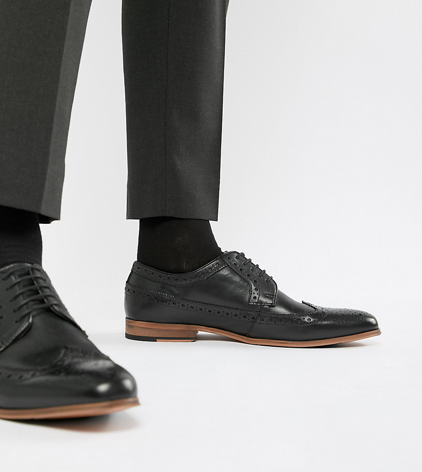 Asos Design Brogue Shoes In Black Leather With Natural Sole