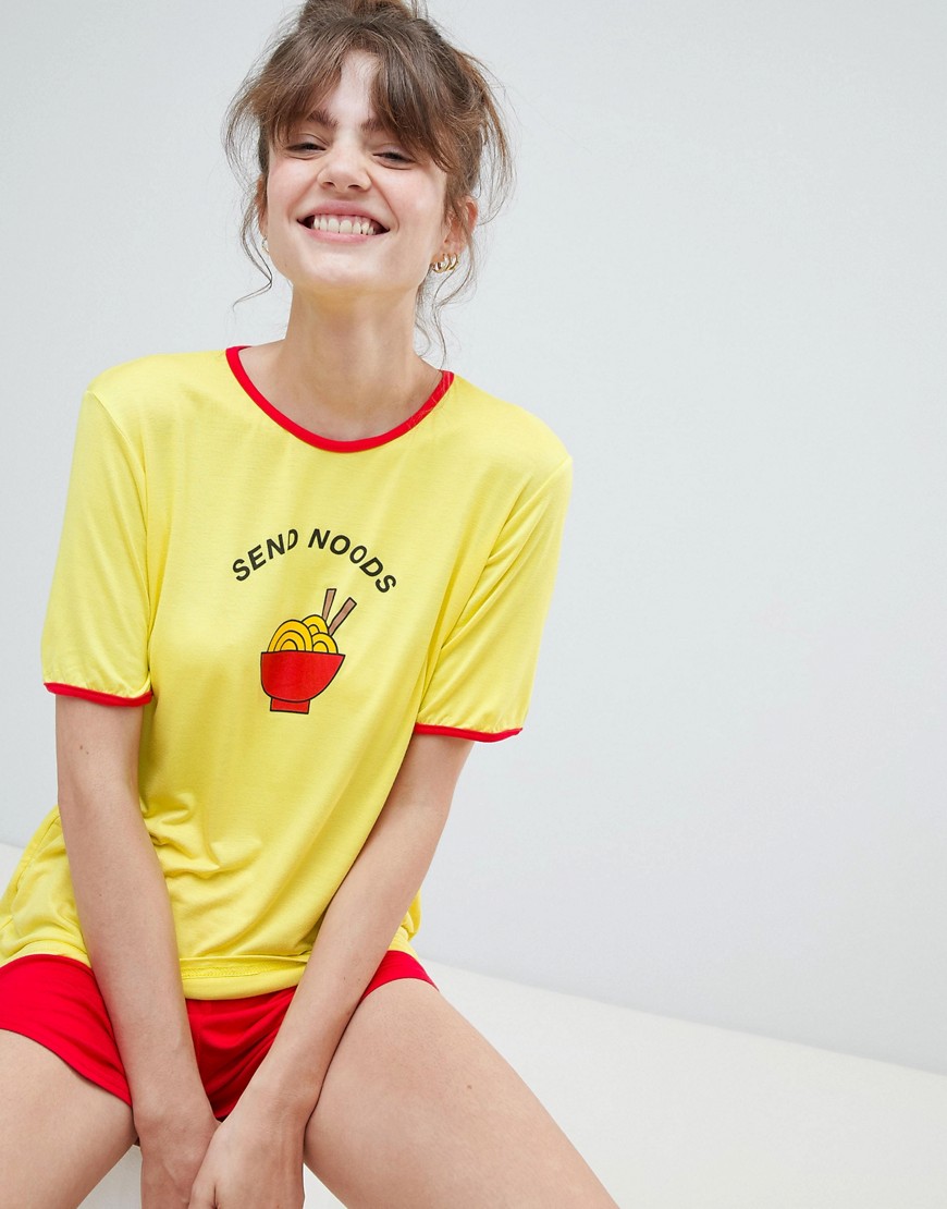 Adolescent Clothing send noods t-shirt and shorts pyjama set - Yellow red
