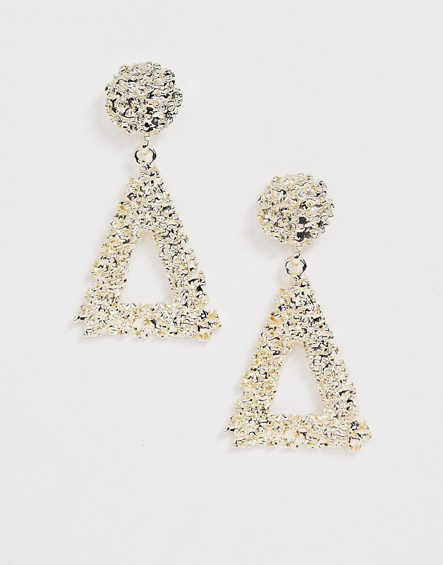 Glamorous Hammered Triangle Drop Earrings-gold