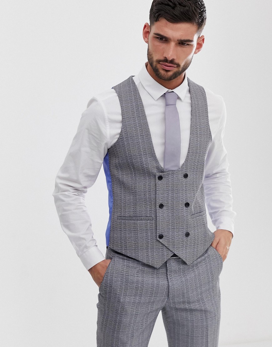 Original Penguin slim fit grey textured over check suit waistcoat