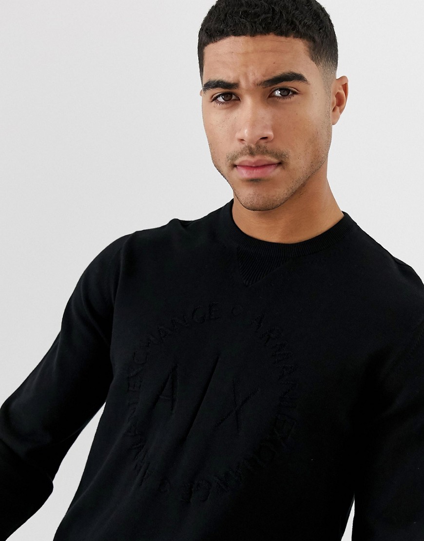 Armani Exchange circle logo knitted jumper in black