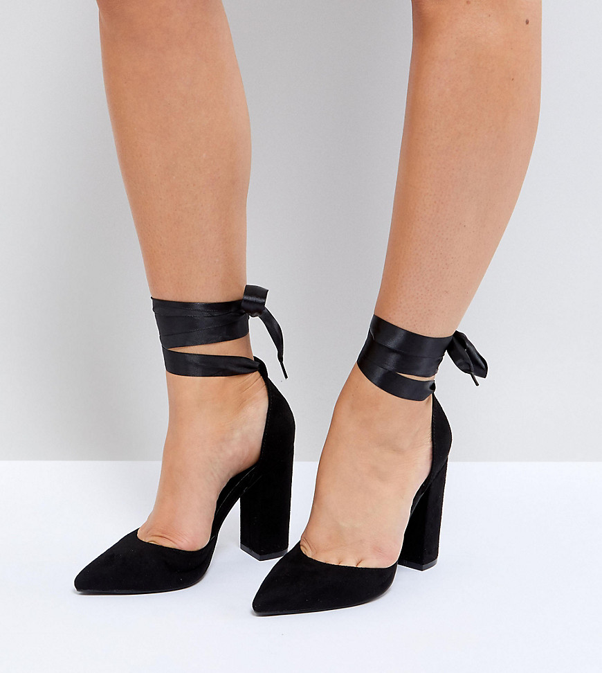 Truffle Collection Wide Fit Block Heel Shoe - Black micro