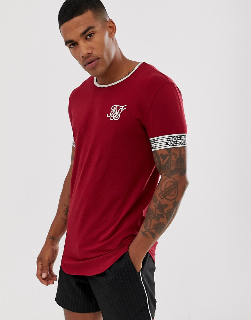 SikSilk muscle t-shirt with arm logo in burgundy