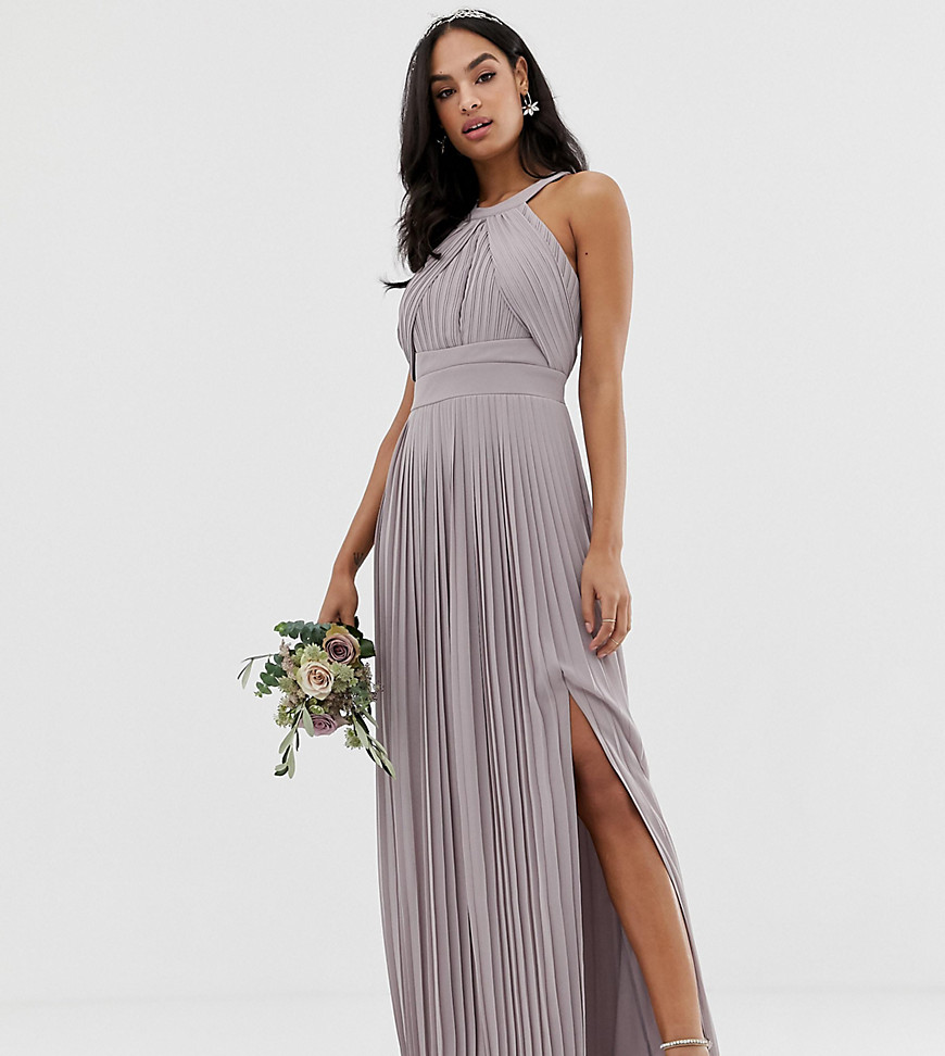 TFNC bridesmaid exclusive pleated maxi dress in grey