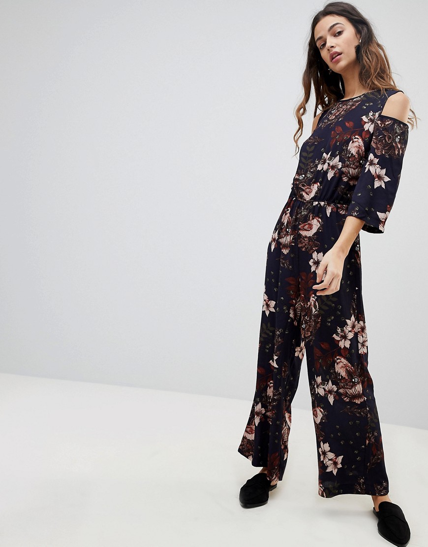 Y.A.S Ilvaly Floral Cold Shoulder Jumpsuit - Night sky w.flower