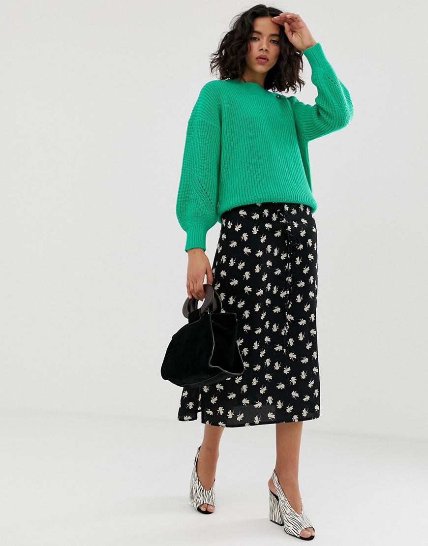 Vero Moda floral midi skirt with lacing detail