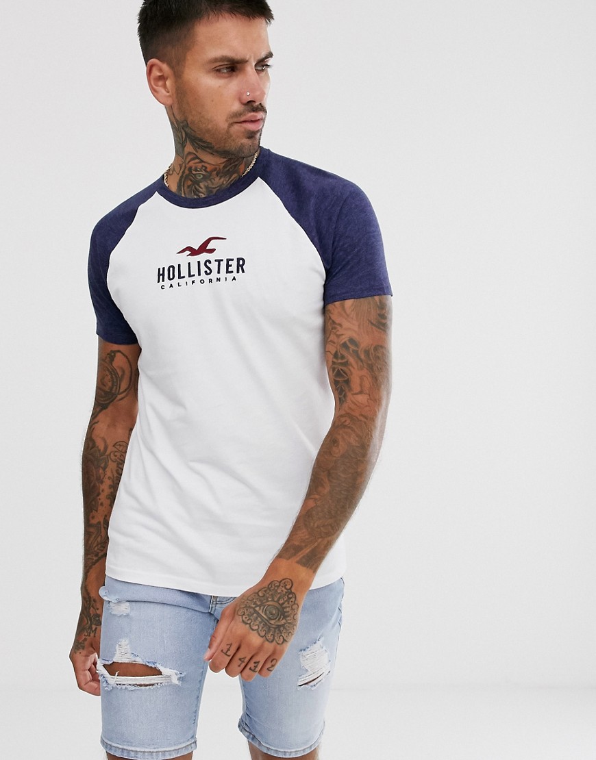 Hollister logo neck pique t-shirt in white
