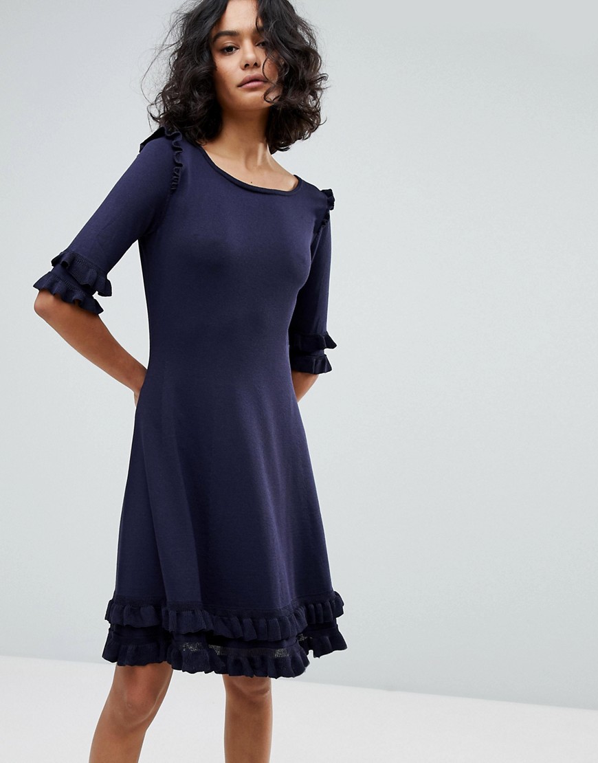 BOSS Casual Knitted Ruffle Dress - Dark blue