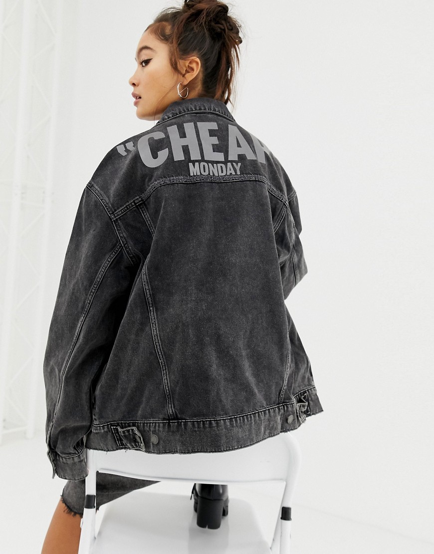 Cheap Monday reflective logo denim jacket with recycled polyester & organic cotton
