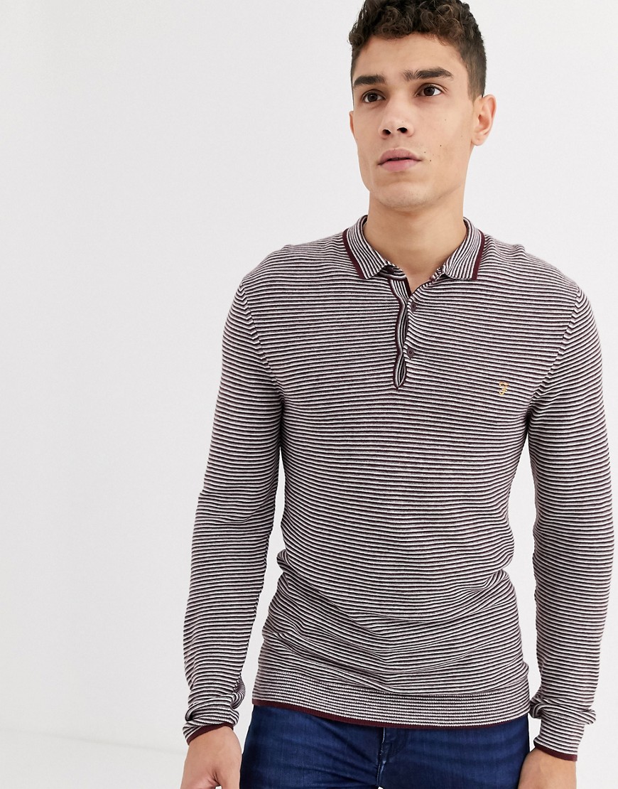 Farah Banbury recycled poly knitted stripe polo in red