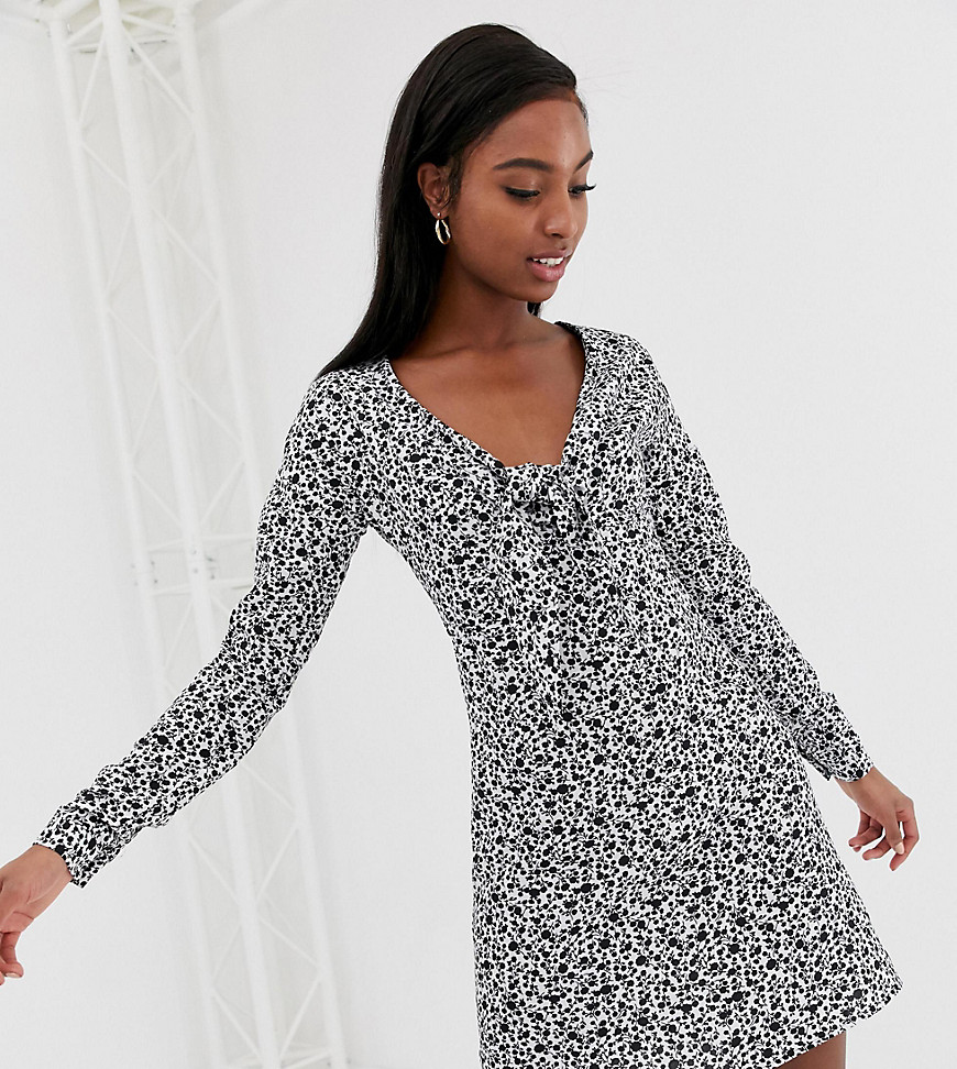 Glamorous Tall long sleeve mini dress with tie front in ditsy floral