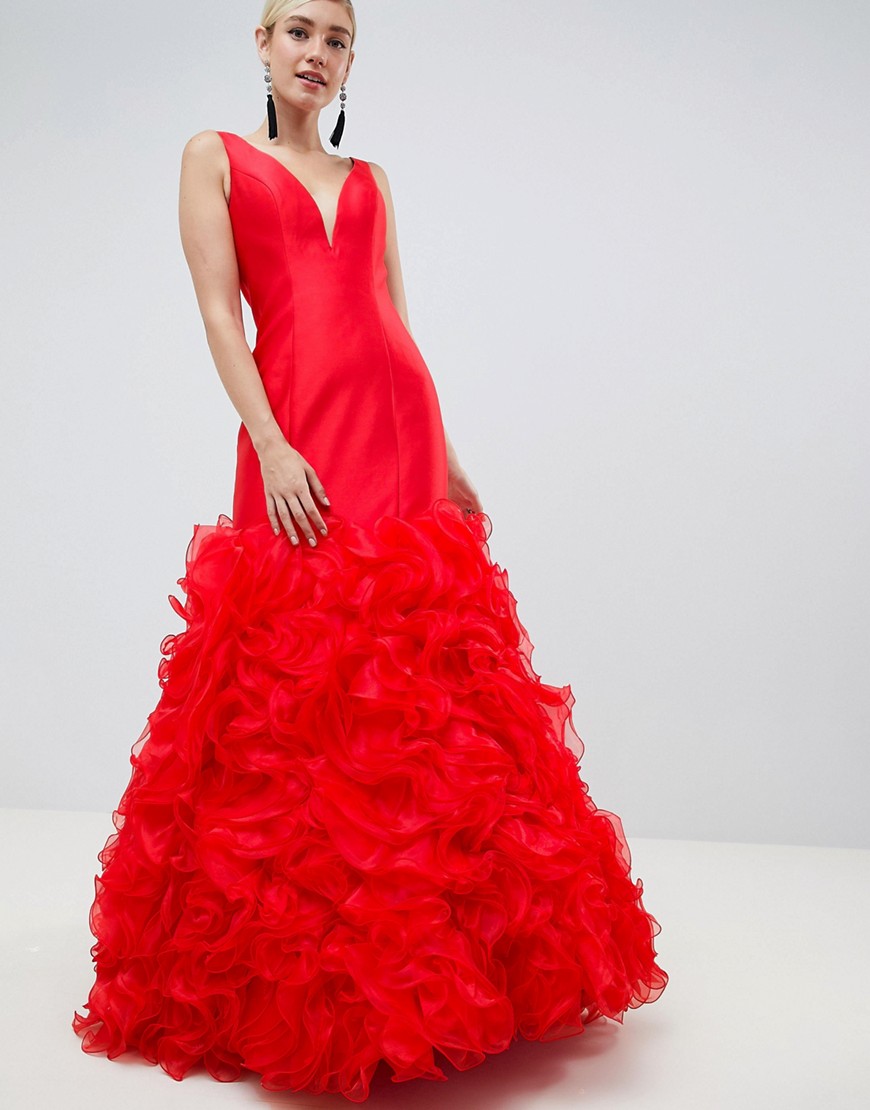 Jovani 3D Fishtail Maxi Dress - Red