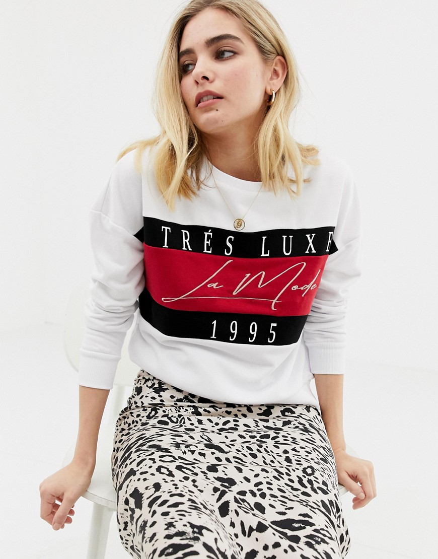 New Look sweatshirt in colourblock - White pattern