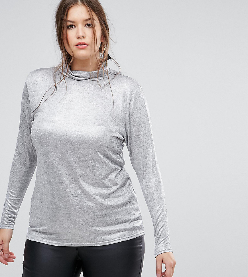 Simply Be Metallic Roll Neck Top - Silver
