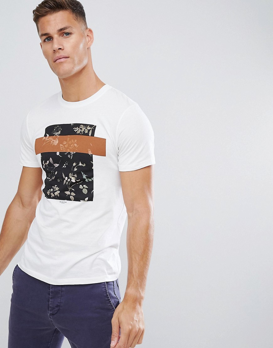 Selected Homme T-Shirt With Floral Graphic - Bright white flower