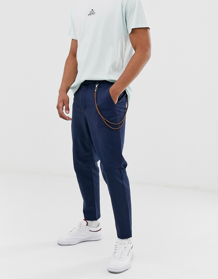 Topman tapered chinos with chain in navy