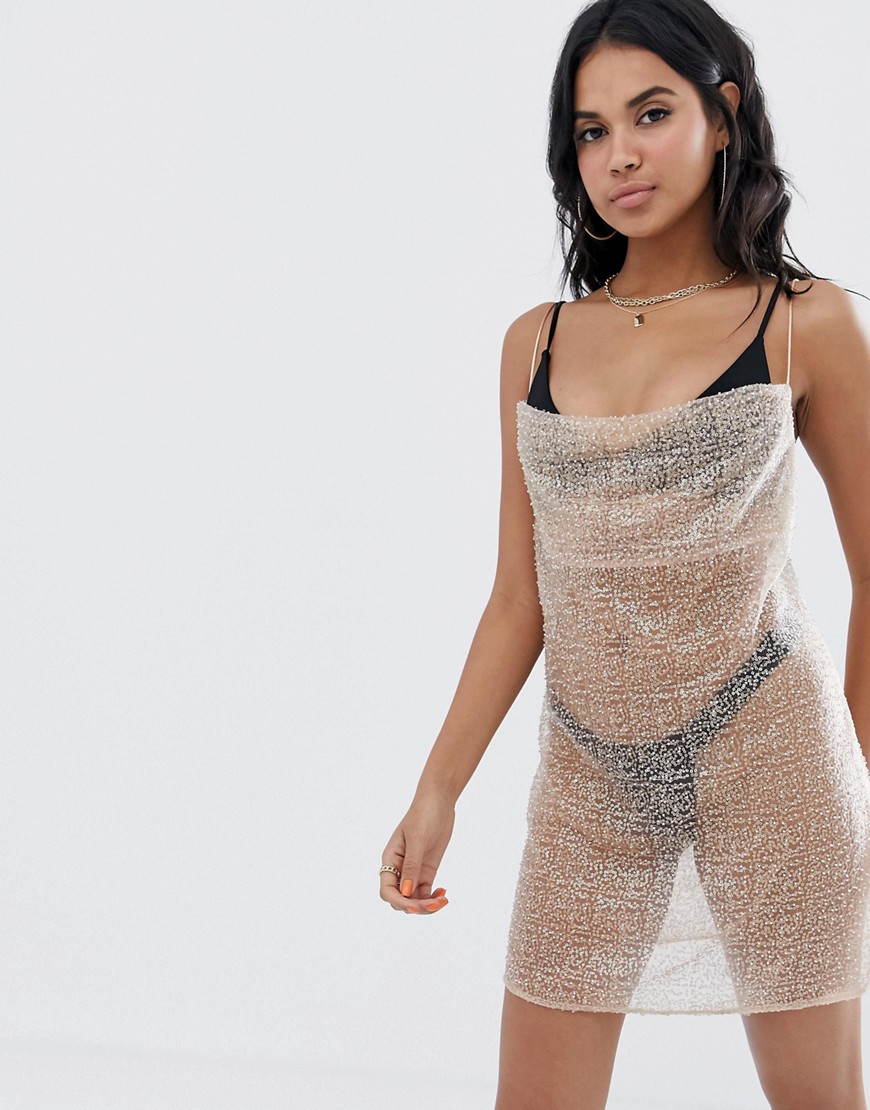 Jaded London all over sequin mesh beach dress in multi