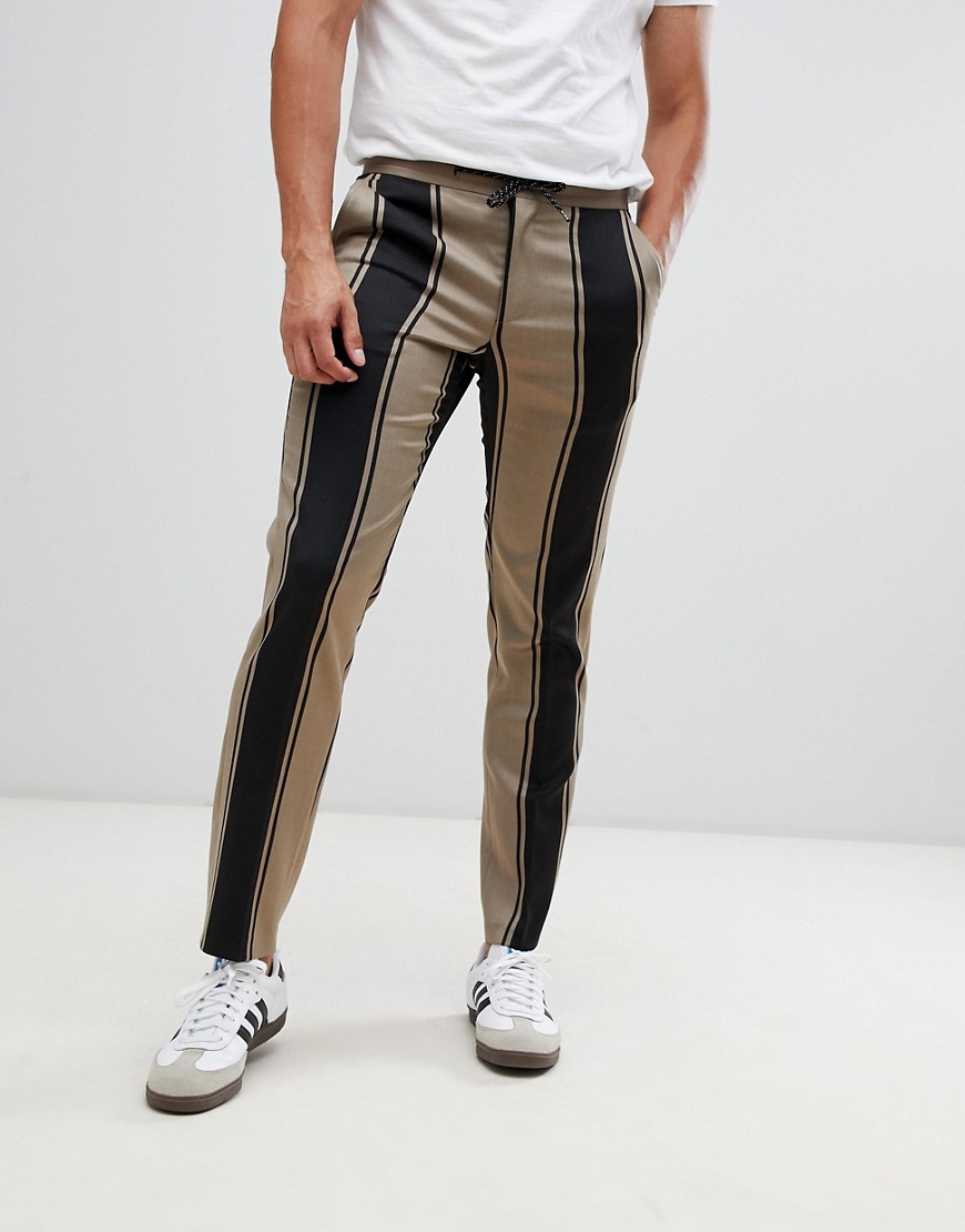 ASOS DESIGN slim fit smart trouser in black wide stripe