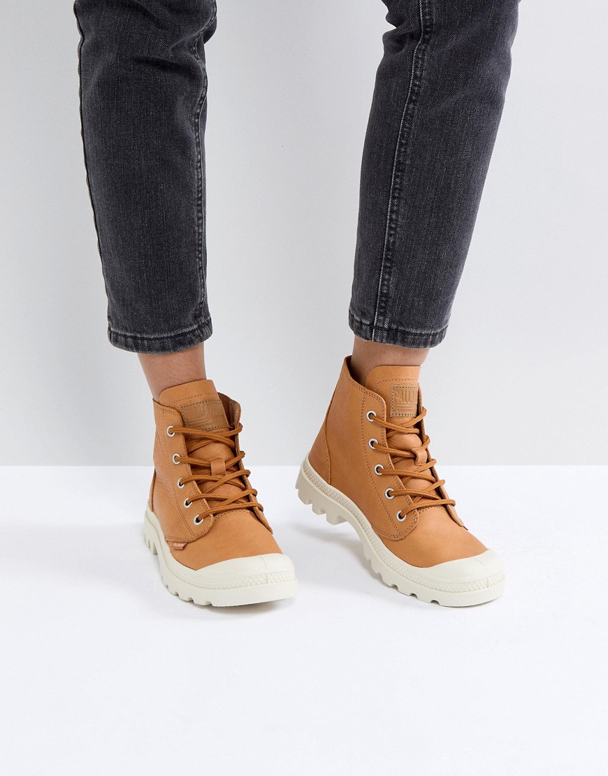 Palladium Pampa Hi Leather Tan Flat Ankle Boots - Apricot/birch