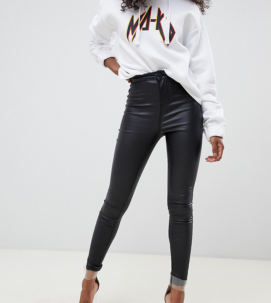 Noisy May Petite coated skinny jeans in black