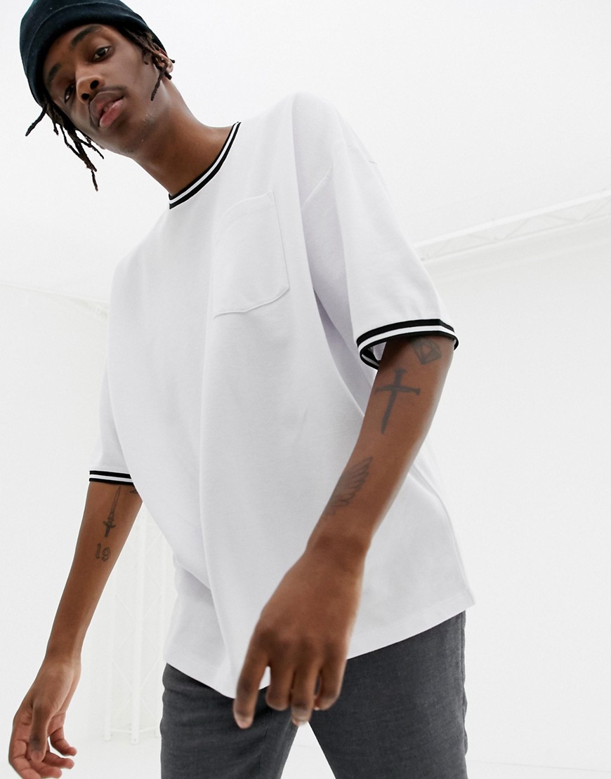 ASOS DESIGN oversized longline t-shirt with pocket and contrast tipping