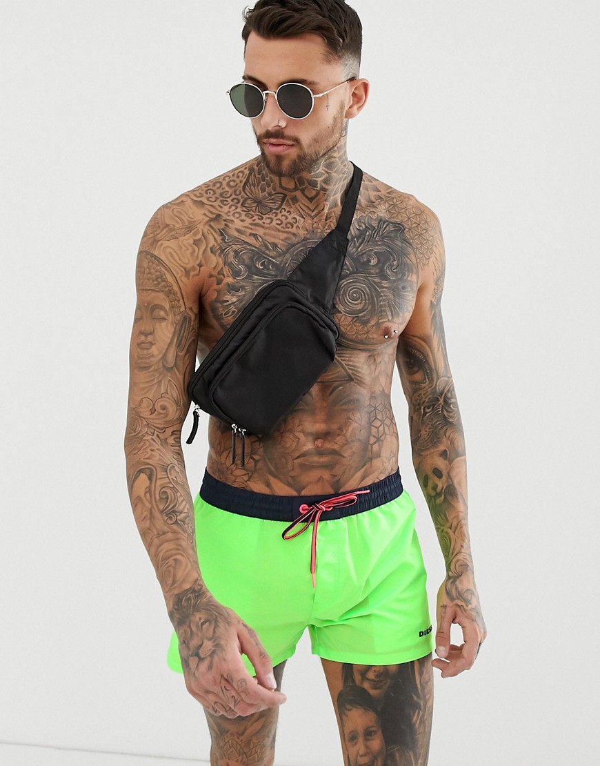 Diesel logo swim shorts with contrast waistband in neon green