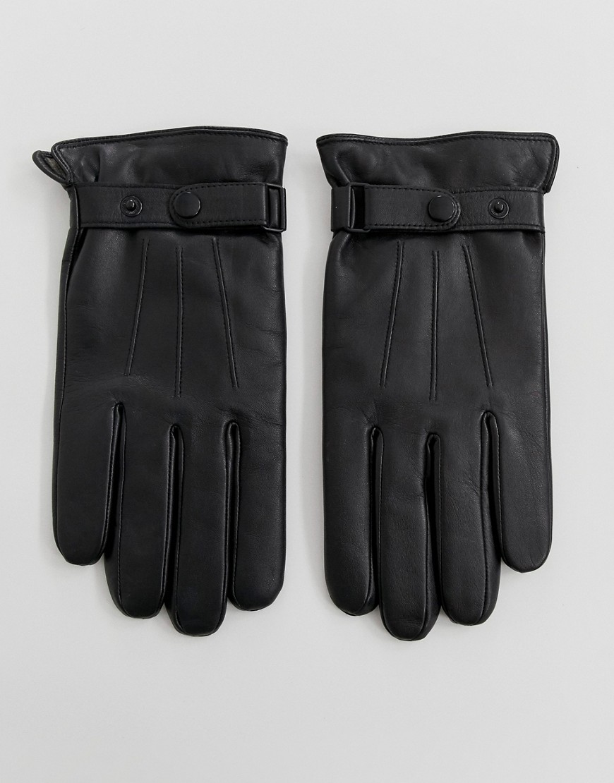 Peter Werth leather gloves with popper in black