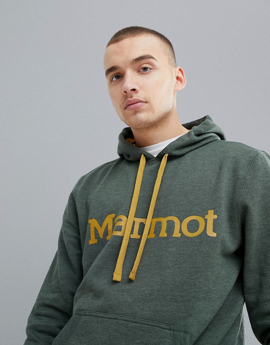 Marmot Hoodie With Chest Logo in Green - Crocodile heather
