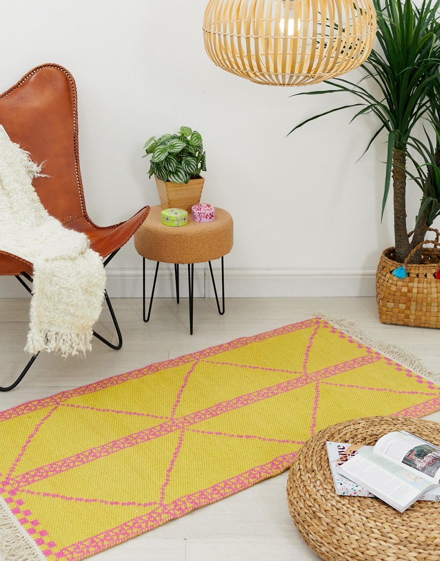 Ian Snow yellow & rose wool rug 50x100cm