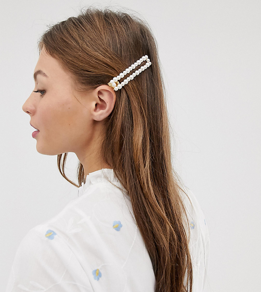 DesignB London faux pearl rectangle hair clip