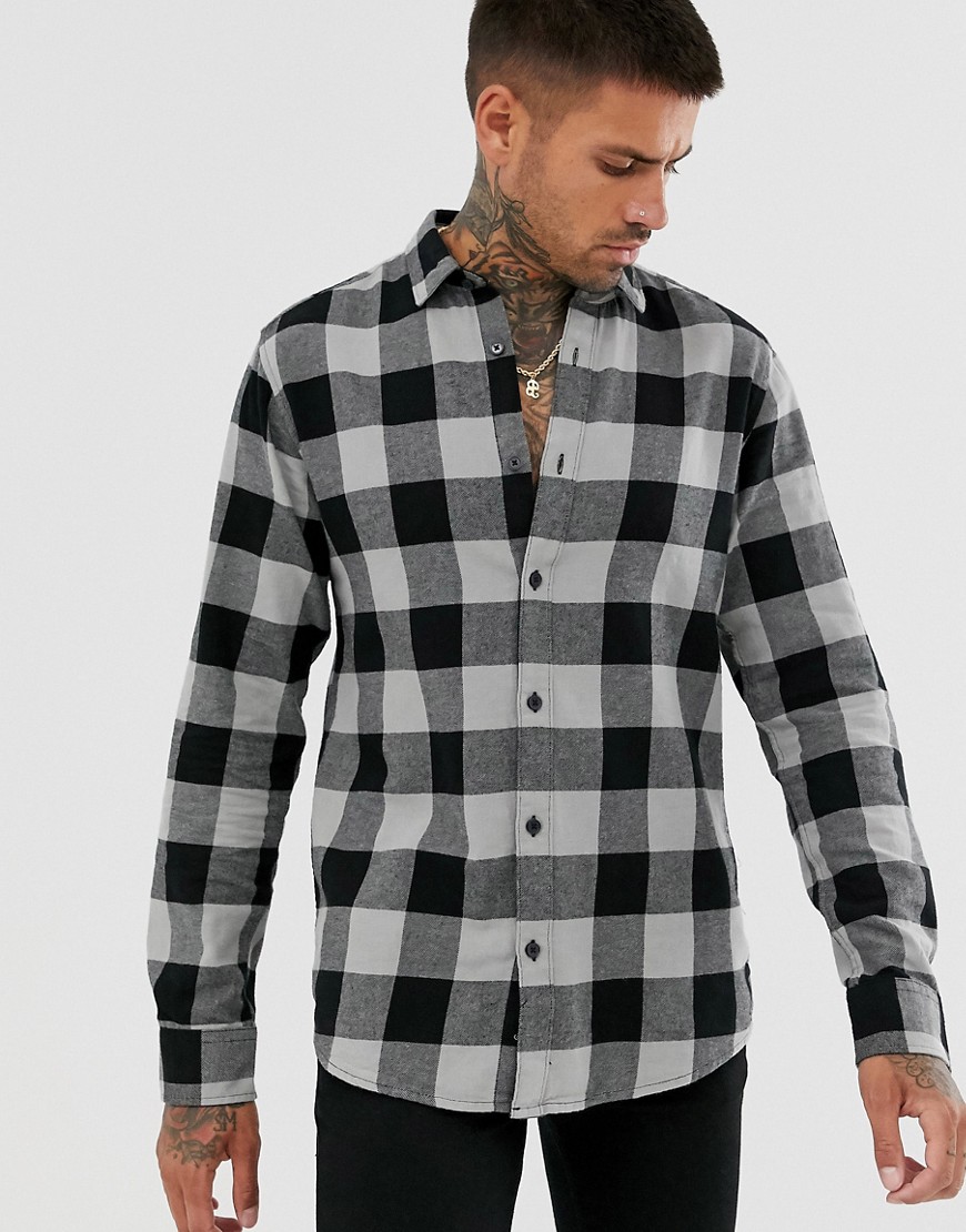 Only & Sons slim shirt in black brushed check cotton