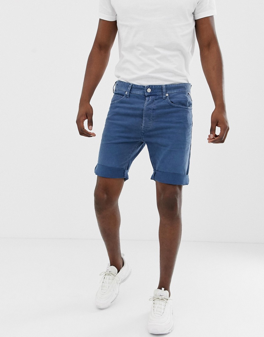 Replay 901 denim shorts in mid blue
